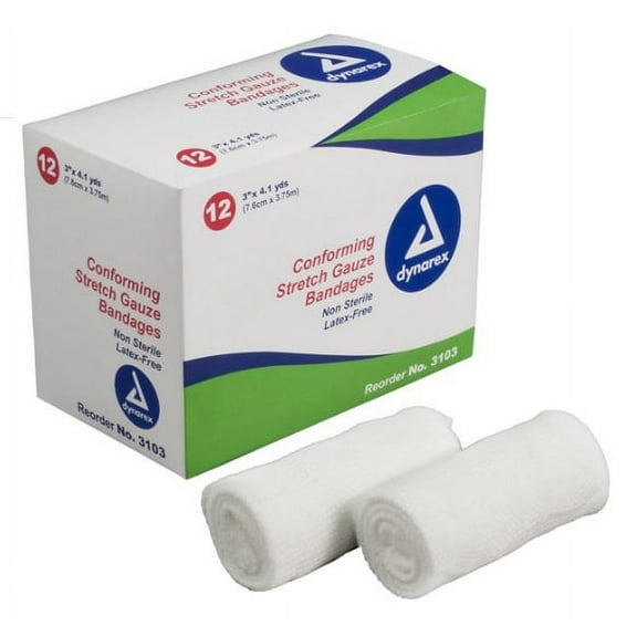 Dynarex Conforming Bandage Polyester 1-Ply 3 Inch X 4-1/10 Yard Roll Shape , 3103 - Box of 12
