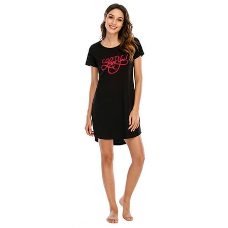 

Summer Womens Sleepwear Nightgowns O-neck Short Sleeve Sleepshirt Cartoon Print Pajama Loungewear