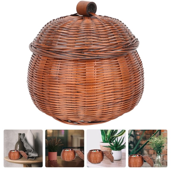 ULTNICE Lidded Storage Basket Retro Bamboo Basket For Bakery Use 1Pack