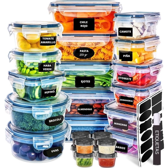 U Chef Juego de 24 Recipientes para Almacenamiento de Alimentos con tapas, Recipientes Herméticos de Plástico para Organización de Despensa y Cocina, Preparaci&oac