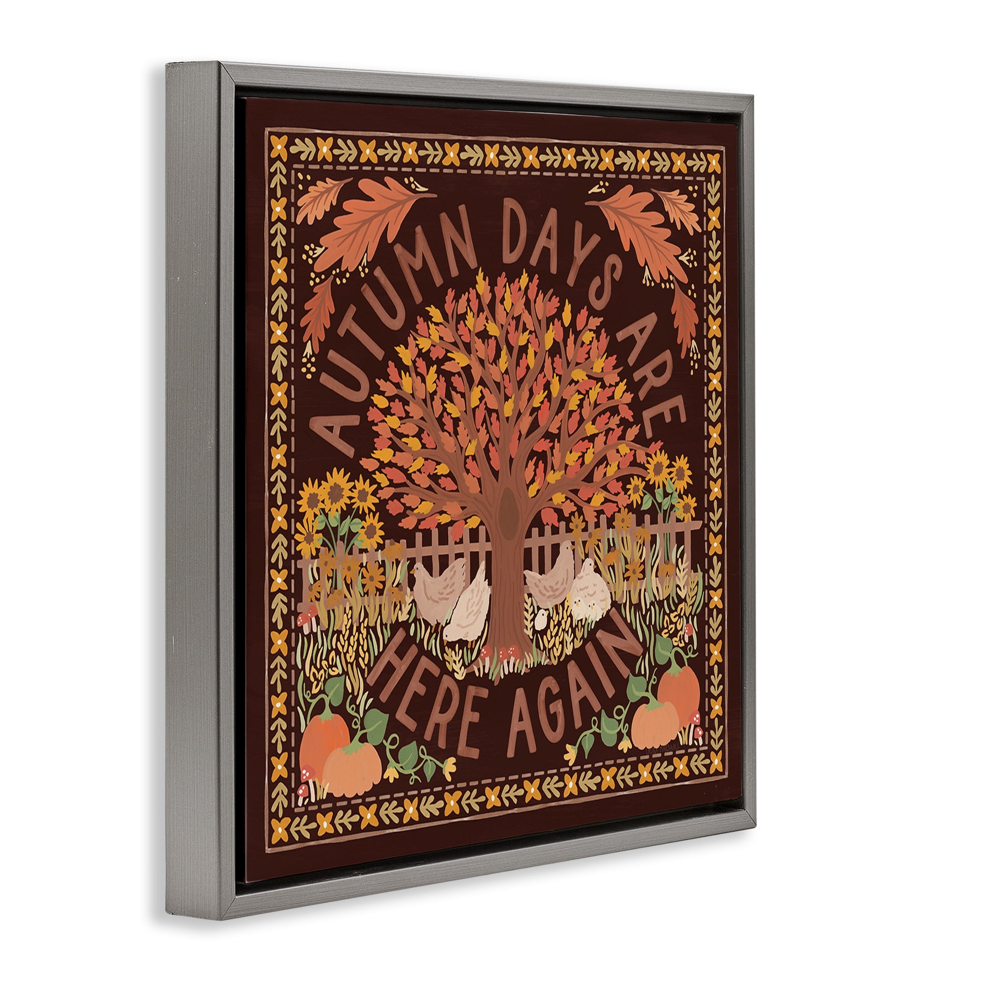 Stupell Industries Autumn Days on Brown Landscape Painting Gray Floater Framed Art Print Wall Art, 25 x 25