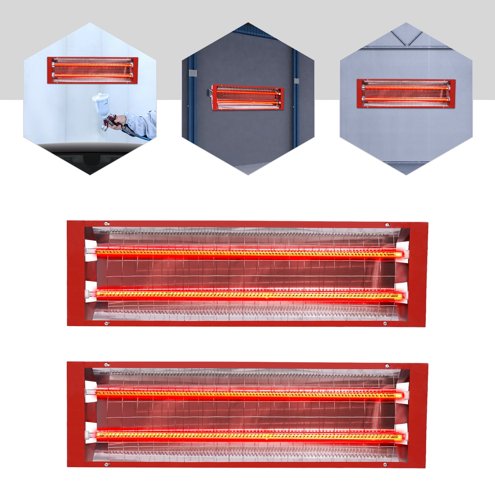 2Pcs Infrared Paint Curing Baking Lamp, Heat Lamp Paint Booth Heater Light 2000W 110V