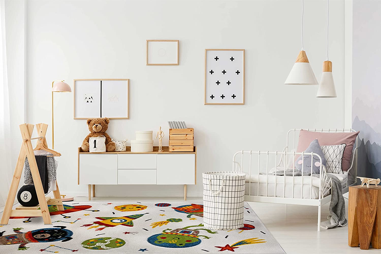KC Cubs Boy & Girl Modern Decor Multicolor Area Rug and Carpet Collection for Kids, Toddlers and Baby Nursery, Animal Friends in Outer Space