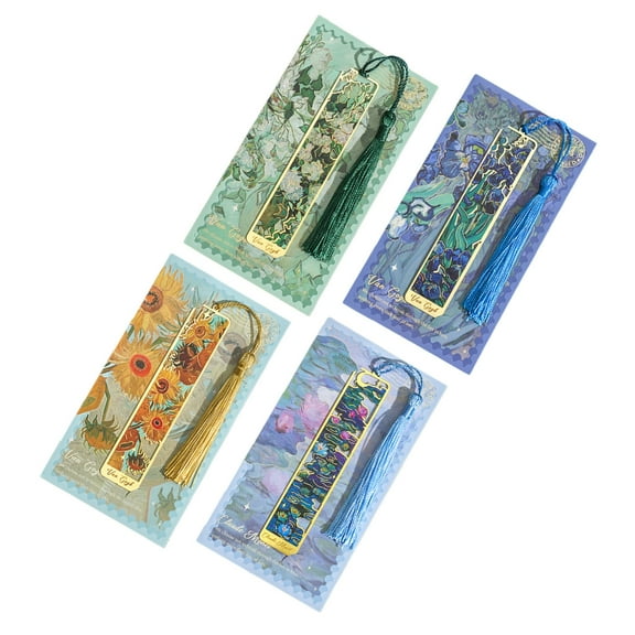 YongCo 4Pcs Hollowed Flower Bookmarks with Tassels Vintage Metal Bookmarks Book Page Divider Page Marker for Book Lover Student