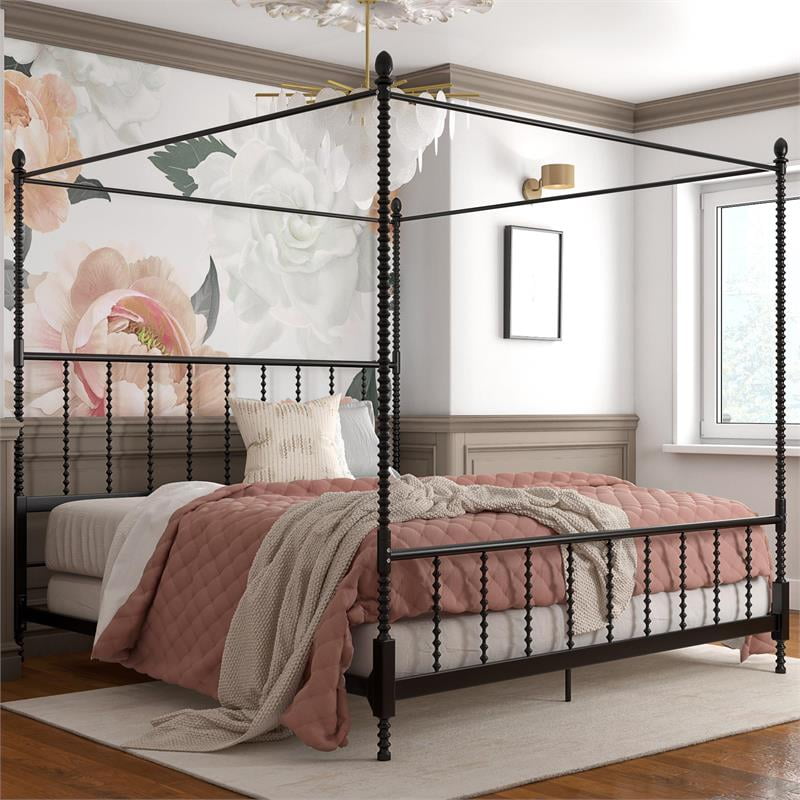 Parisian Style Design Metal Canopy Bed, Black King Canopy Bed