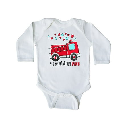 

Inktastic Set My Heart on Fire Valentine Fire Truck with Hearts Gift Baby Boy or Baby Girl Long Sleeve Bodysuit
