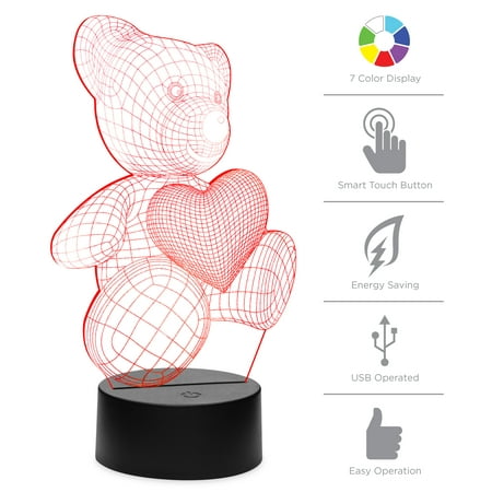 Best Choice Products 7-Color 3D Teddy Bear LED Night Light Illusion Lamp with Touch