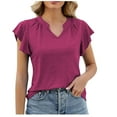 thumbnail image 1 of Birdeem T-Shirt Bas à Volants à Col en V Uni pour Femmes, Printemps et Été, Haut Ajouré, 1 of 6