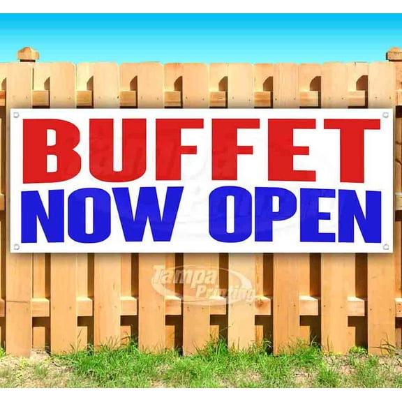 Buffet Now Open 13 oz Vinyl Banner With Metal Grommets
