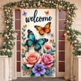 thumbnail image 3 of Blue Peacock Welcome Banner Floral Peacock Display Golden Frame Green Leaves Floral Backdrop for Home Entrance Party Welcome Garden Party, 3 of 9