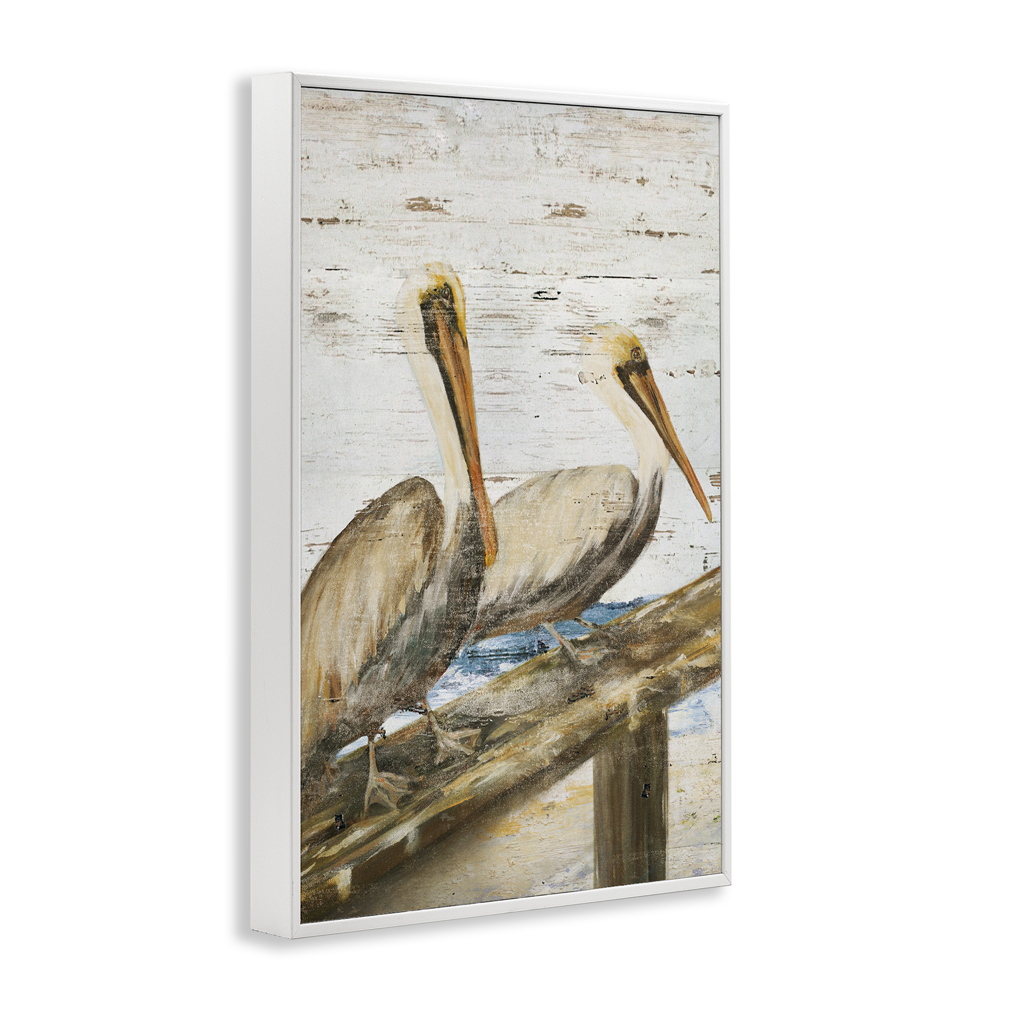 Stupell Industries Rustic Pelicans Perched Animals & Insects Painting White Framed Art Print Wall Art, 20 x 30