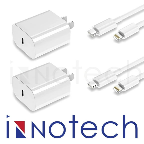 Cargador Superrápido InnotechSc para iPhone 14 13 12 11 Certificado Apple Mfi Cable Lightning 20W Paquete de 2