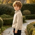 thumbnail image 4 of Qiyinn Boys' Fashion Solid Color Knitted Half Zipper Shoulder Insert Long Sleeve Sweater Half High Collar Top | Kids Boys Girls Casual Top Daily Wear School Comfortable Outfit, 4 of 8