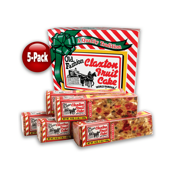 Claxton Fruit Cake - 5-1 Lb. Regular Recipe - Individually Wrapped and Packed in our Exclusive Claxton Carton