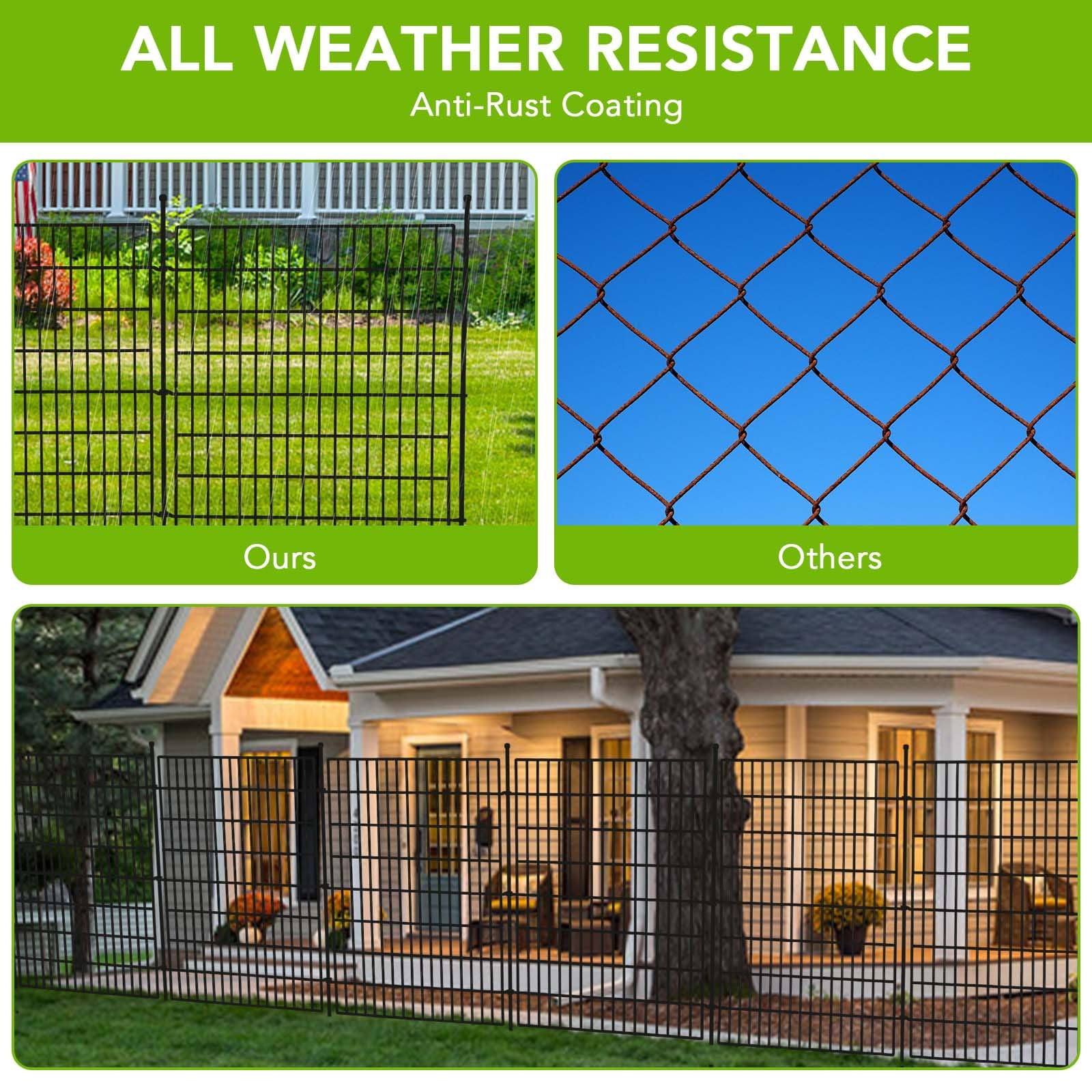 Garden Fencing Animal Barrier, Dog Fence Outdoor for Yard, Rustproof No Dig Decorative Tall Garden Fence Metal Wire Panel Border Patio Rabbit Ground Stakes Fencing, 10/15 Panels