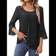thumbnail image 2 of Blusa Elegante con Volantes para Mujer, 3/4, Cuello Redondo, Doble Capa, , Túnica. Negro L, 2 of 9