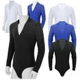 thumbnail image 2 of Linjinx Men's V-neck Shiny Rhinestones Latin Dance Shirt Unitard Bodysuit Leotard Ballroom Dance White M, 2 of 8