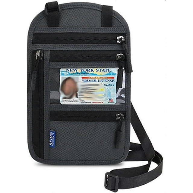Travel Neck Pouch Neck Wallet with RFID Blocking Passport Holder Travel Pouch Neck Wallet Family Passport Holder Organizer Case (Dark Grey)