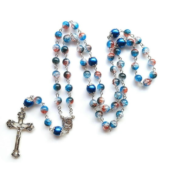 Mary-Engraved Rosary Prayer Necklace With Catholic Amulet And Blessing