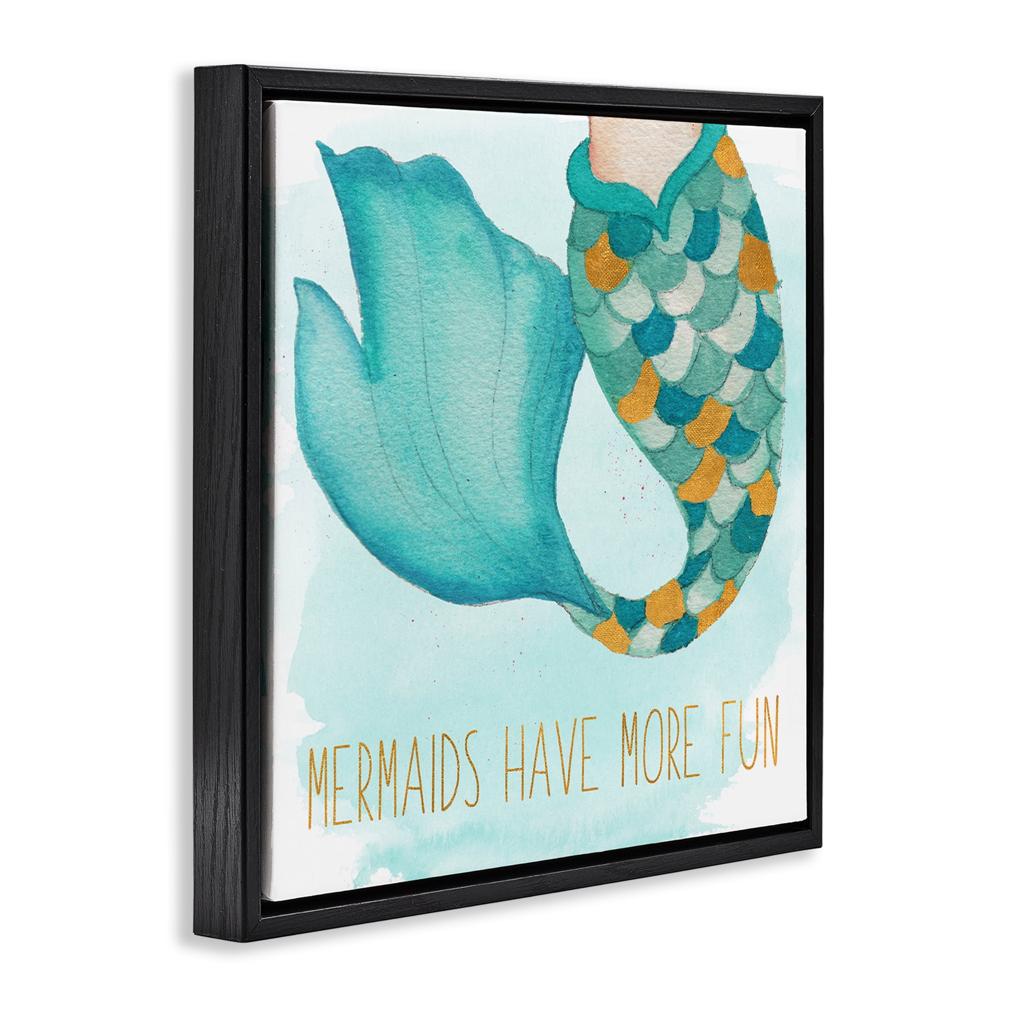 Stupell Industries Mermaids Have Fun Fantasy & Sci-Fi Painting Black Floater Framed Canvas Art Print Wall Art, 25 x 25