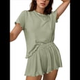 thumbnail image 2 of Conjunto de Pijama de Verano de 2 Piezas de Punto Acanalado y Corta para Mujer, Suave y Cómodo, para Estar en Casa. Color Matcha L, 2 of 9