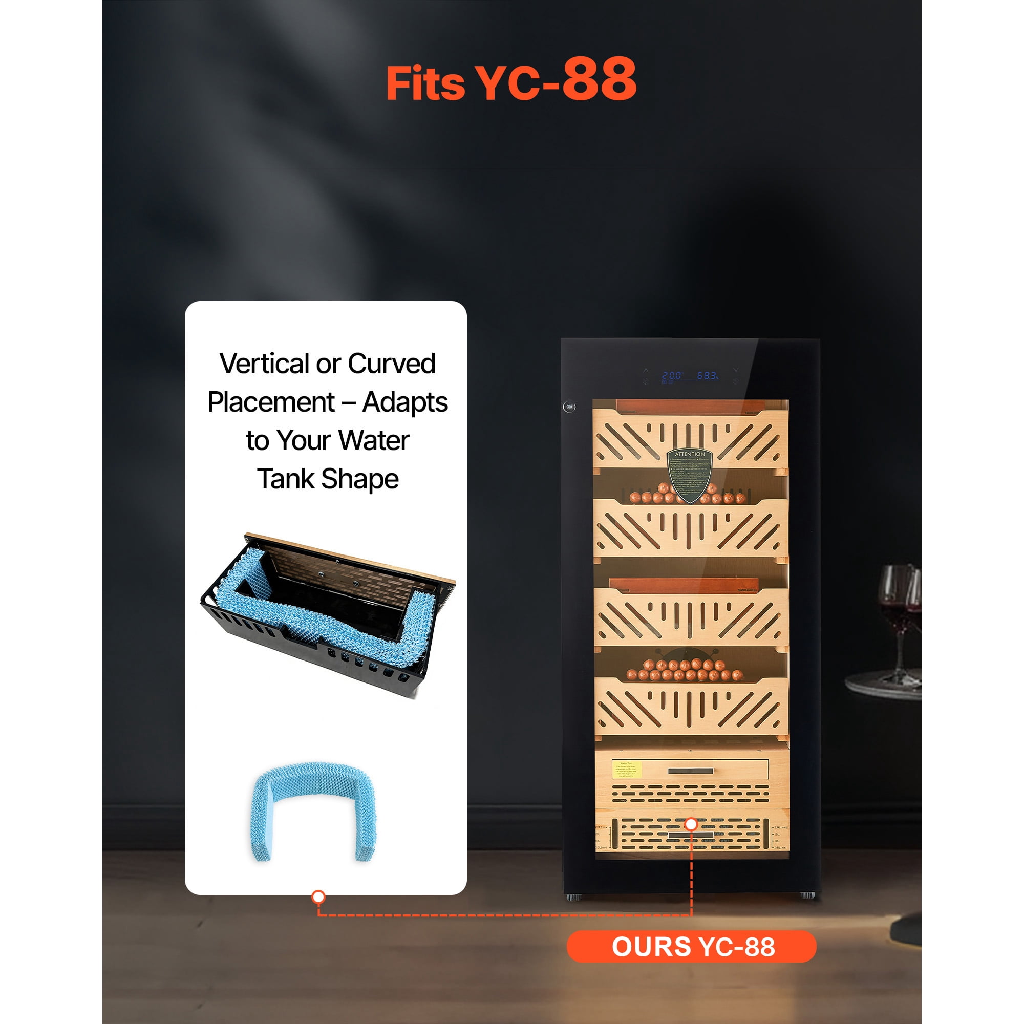 KFFKFF Humidifier Replacement Filter, Single Pack Humidifying Pad Compatible with YC-88 Cigar Humidor Water Tank, 3D Multi-Layer Honeycomb Mesh Design, Maintains Cigar Freshness