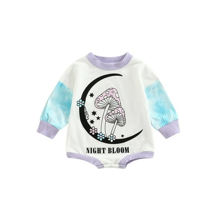 

Baby Mushroom Flower Letter Print Round Neck Long Sleeve Romper