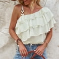 thumbnail image 6 of HAPIMO Women's Trendy Loose Tops Tunic Sleeveless One Shoulder Ruffle Pullover Elegant Casual Relaxed Blouses for Teen Girls Summer Tees Solid Color White XL, 6 of 9