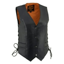 Milwaukee Leather ML1254 Women's Black Premium Leather Side Lace Motorcycle Rider Vest w/ Milwaukee Leather Logo Snaps Closure 2X-Large
