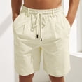 thumbnail image 3 of Linen Shorts for Men Summer Casual Elastic Waist Wide Straight Leg Loose Fit Lightweight Beach Shorts with Pockets, 3 of 6