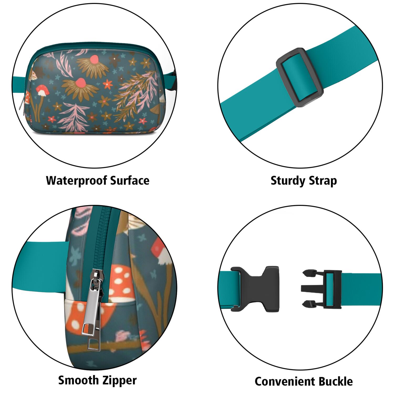 Fanny Pack Mushroom Waist Bag Running Belt Bag for Jogging for Women Casual Waist Packs with Adjustable Strap Waterproof Belt Bag for Daily Leisure Music Festival/Event