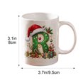 thumbnail image 3 of 11oz Christmas Initial Ceramic Coffee Mug, Festive Green Glitter Letter Design With Santa Hat Holiday Print, White Drinking Cup For Hot Cocoa Tea, Xmas Gift For Household Daily Use, 3 of 7