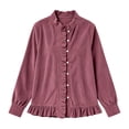 thumbnail image 4 of Cmtiyu Fashion Jackets for Women Long Sleeve Round Neck Button Down Pink Corduroy Jacket with Ruffled Hem Casual Fall Outerwear Jacket S-3XL, 4 of 6