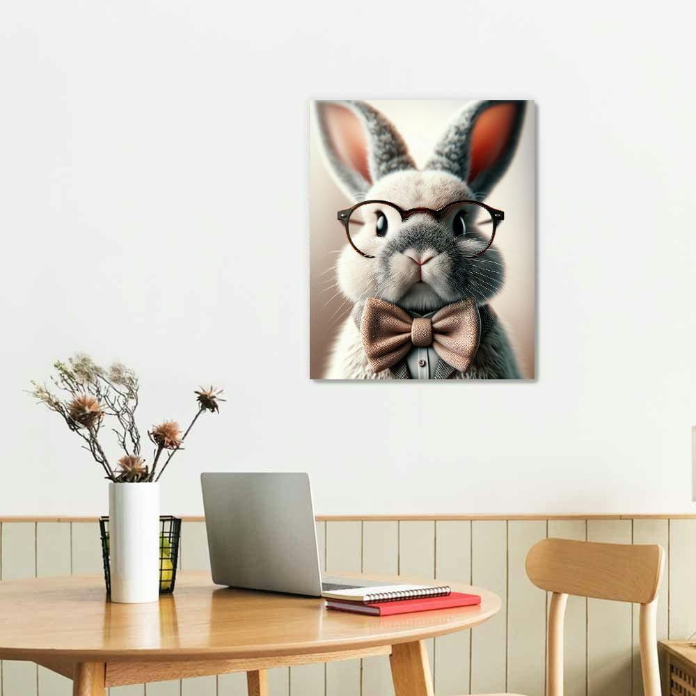 RUIYC  Rabbit With Glasses Canvas Wall Art Bunny Flower Pictures Decor Spring Easter Canvas Prints Painting Artwork Home Bathroom Poster For Bathroom Livingroom