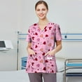 thumbnail image 4 of Garbnen Heart Print Womens Scrubs Top Workwear Plus Size Stretch V Neck Short Sleeve Womens Tshirts Xmas Valentine's Day Holiday Prints Nurse Working Uniforms, 4 of 6