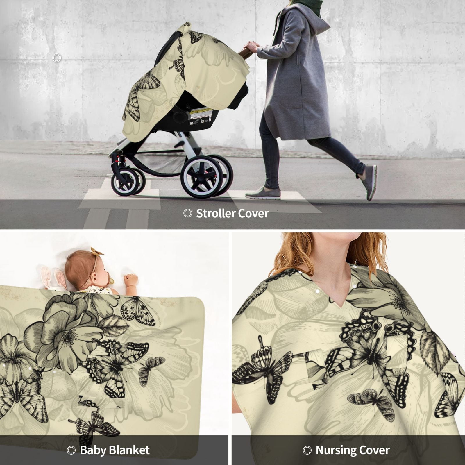 Car Seat Cover Baby - Vintage Floral (4) Breathable Infant Car Seat Cover for Baby Carseat, Lightweight Comfort Baby Essentials Must Haves Newborn Stuff for Girl Boy
