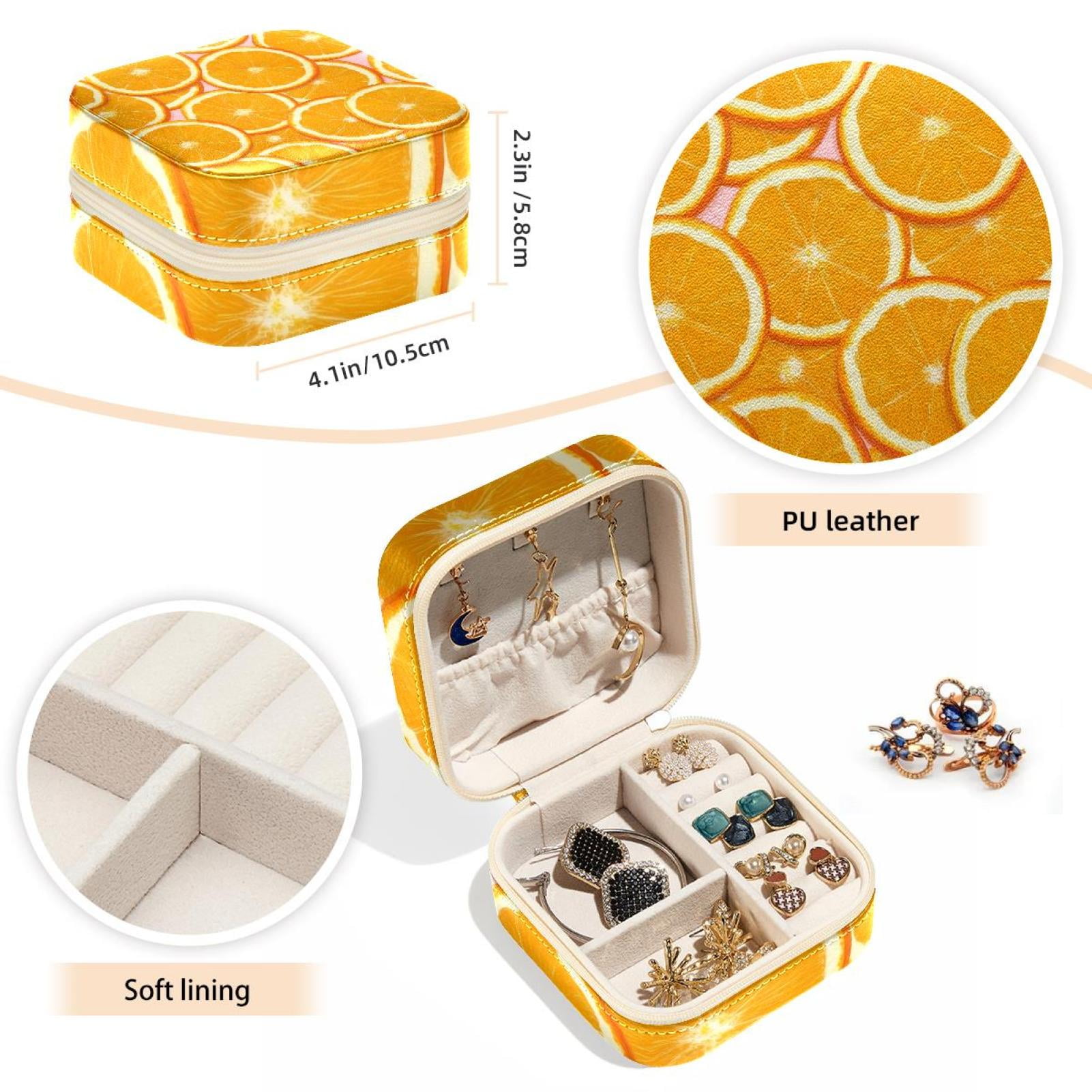 PhooArto Small Jewellery Box, Orange Slices Background Portable Travel Mini Jewelry Case for Women Leather Ring Organizer