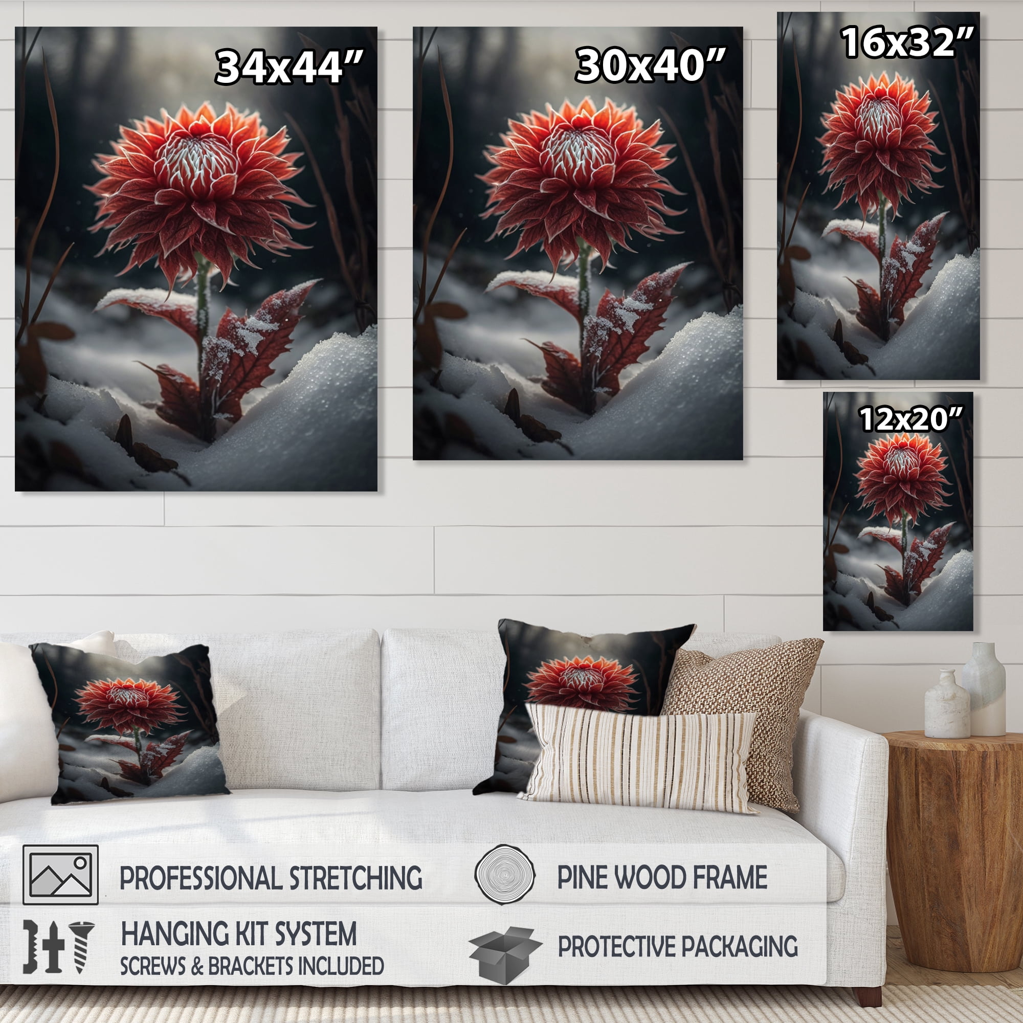 Designart A Blooming Red Dahlia Flower In Winter I Canvas Wall Art