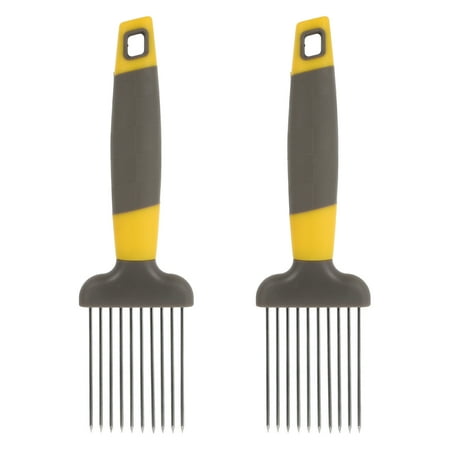 

2Pcs Stainless Steel and Plastic Food Slicers Assistant Onion Holder Slicer Tools