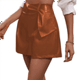 thumbnail image 3 of Faldas de para Mujer, Pantalones Cortos de Sintético de Cintura Alta, Falda Cruzada Fruncida con Cintura Elástica. Marrón S, 3 of 7