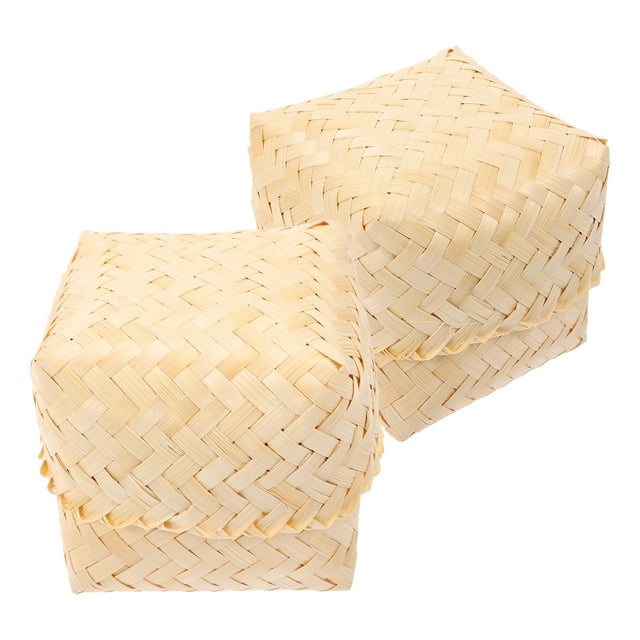 2pcs Bamboo Chip Woven Baskets Bamboo Woven Basket Bamboo Storage Container