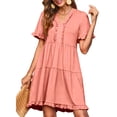thumbnail image 3 of UVN Summer Dresses for Women V Neck Short Sleeve Casual A Line Dress Flowy Swing Ruffle Sundress with Pockets, 3 of 8