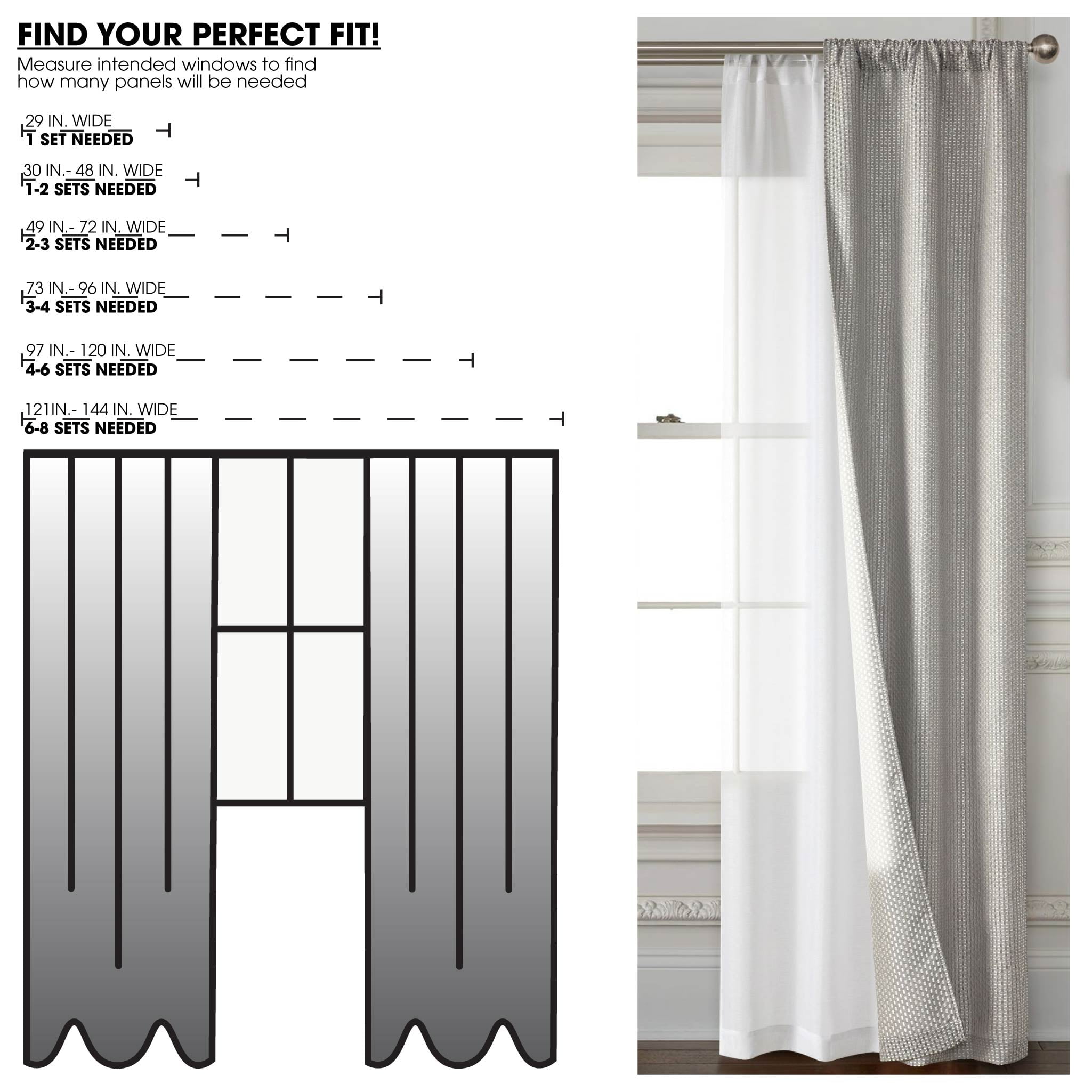 Mainstays 4 Piece Wave Jacquard Curtain Panel Set, Grey, 27.5" W x 63" L