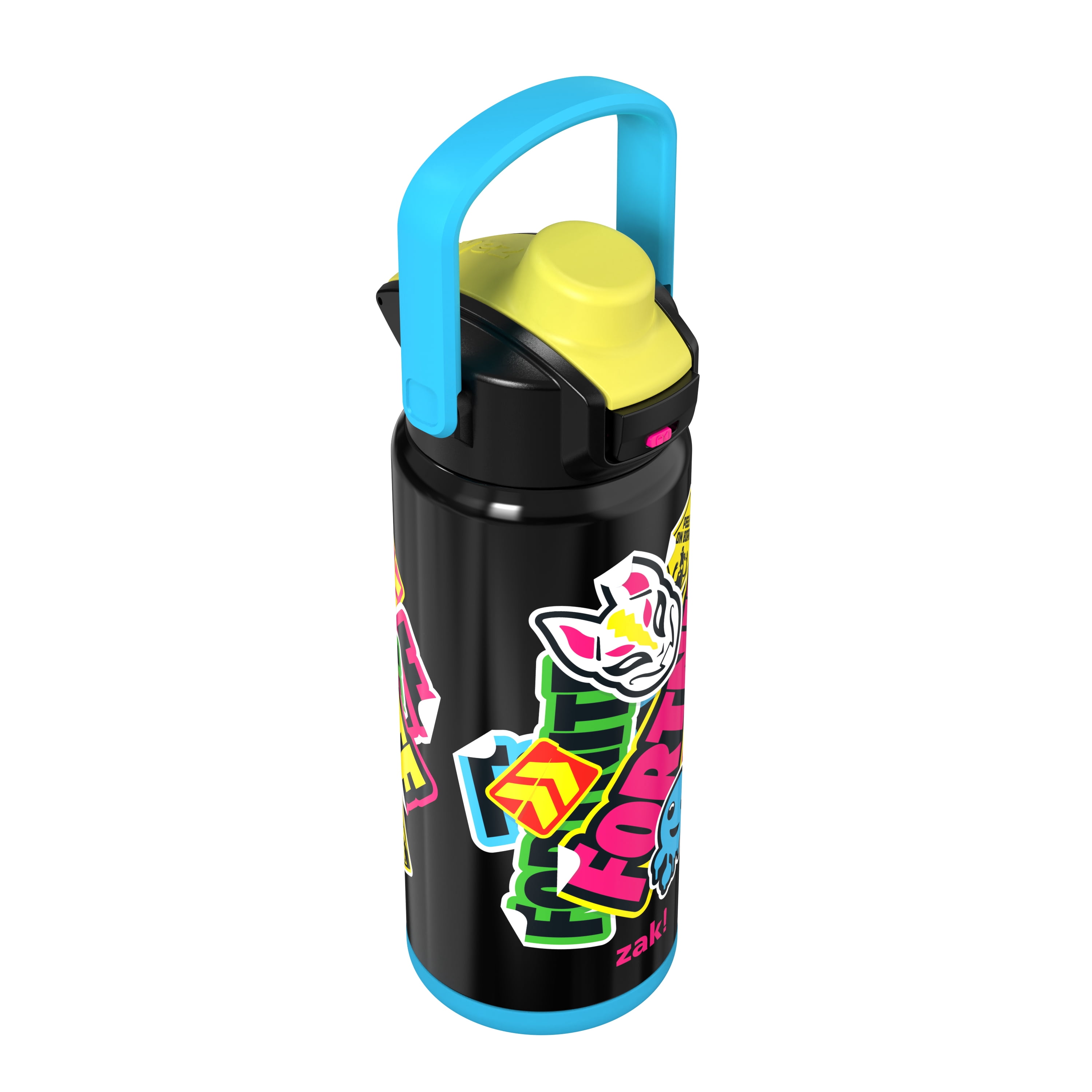 Zak Designs 20oz Fortnite Stainless Steel Liberty Water Bottle with Push Button Lid, Lock, and Carry Handle