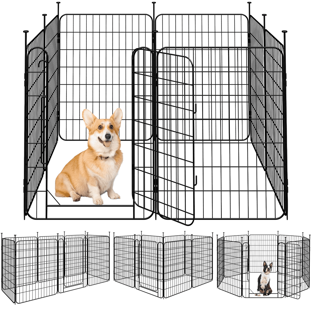 Yaheetech 8 Panels Foldable Metal Dog Playpen Puppy Fence with Door, 31.5″ H, Black