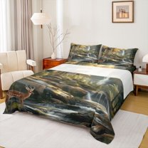 Manfei Animal Deer 4 Pieces Queen Sheet Sets for Boys Girls,Rustic Cottage Ultra Soft Flat Sheet,Nature Scenery Queen Fitted Sheet,Ultra Soft Home Decor