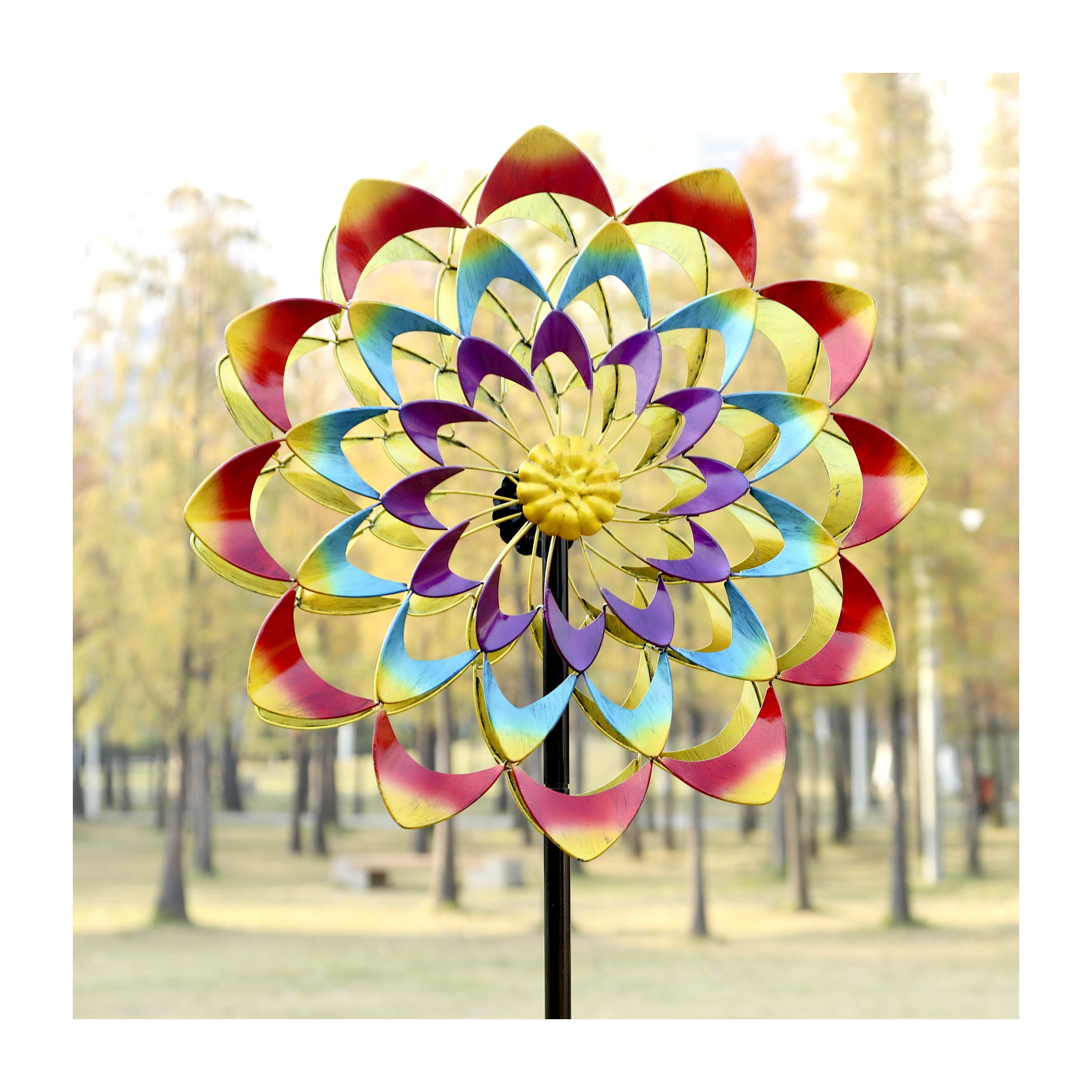 Cyan Oasis 84 Inches Yard Garden Wind Spinner Kinetic Metal Wind Sculpture Multi Color