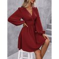 thumbnail image 3 of Women's V-Neck Long Sleeve Wrap Waist A-Line Mini Dress, 3 of 4