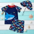 thumbnail image 2 of JIAYUE Boys Swimwear O-Neck Short Sleeve 3 Piece With Hat Separates Rash Guard Swim Shirt And Trunks For Kids Swimming Pool Cozy Beach Vacation Children Swimsuit, 2 of 6
