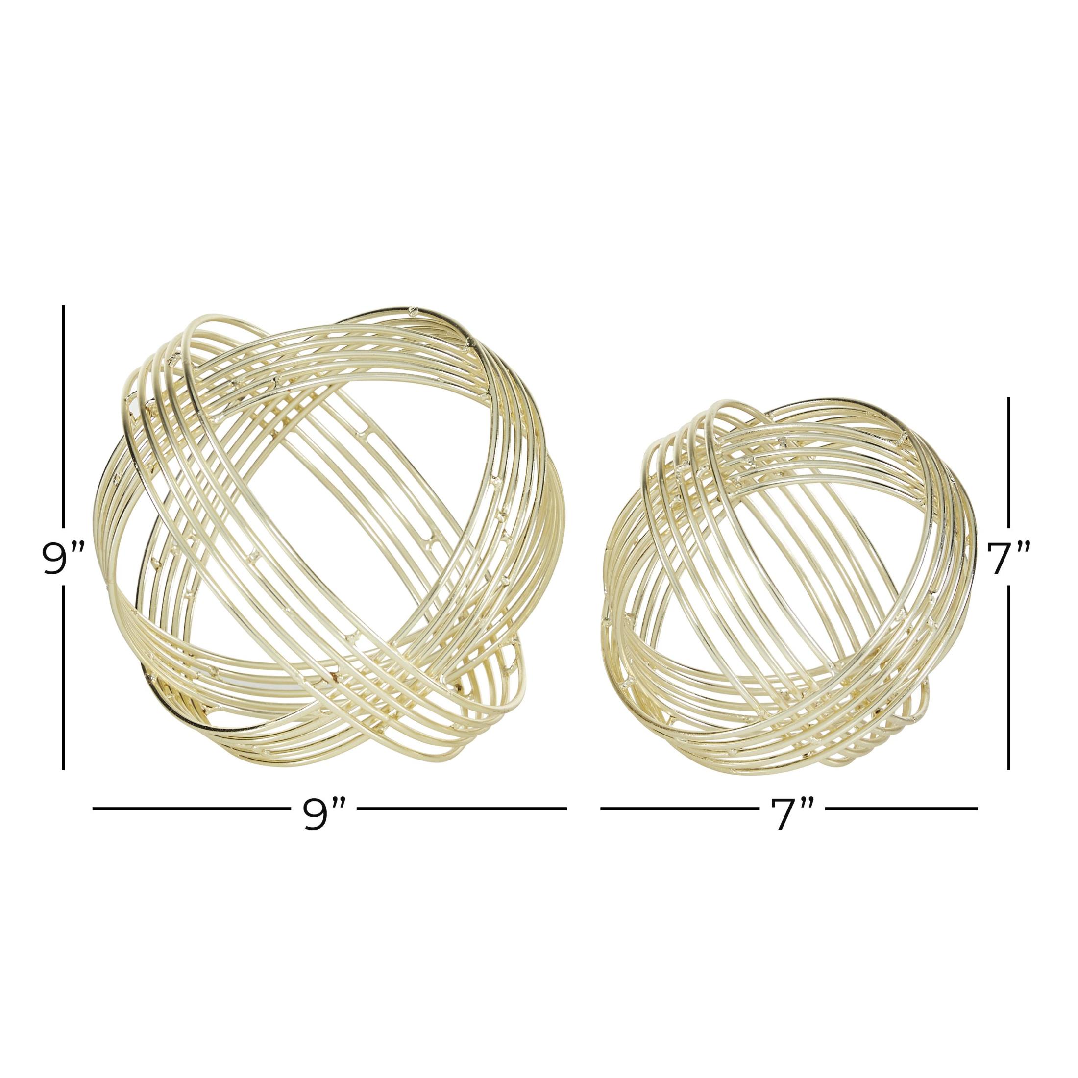 9", 7"W Gold Metal Layered Orb Geometric Sculpture, by DecMode (2 Count)